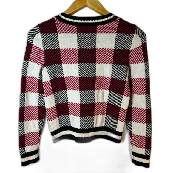 Rag & Bone NWOT Gabby White Black Red Check V-Neck LS Sweater Size XS - Picture 8 of 10